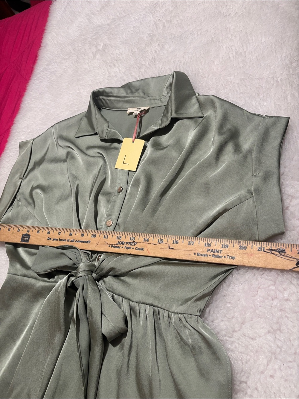 entro Satin Faux-Wrap Mini Dress in Sage - Picture 12 of 12